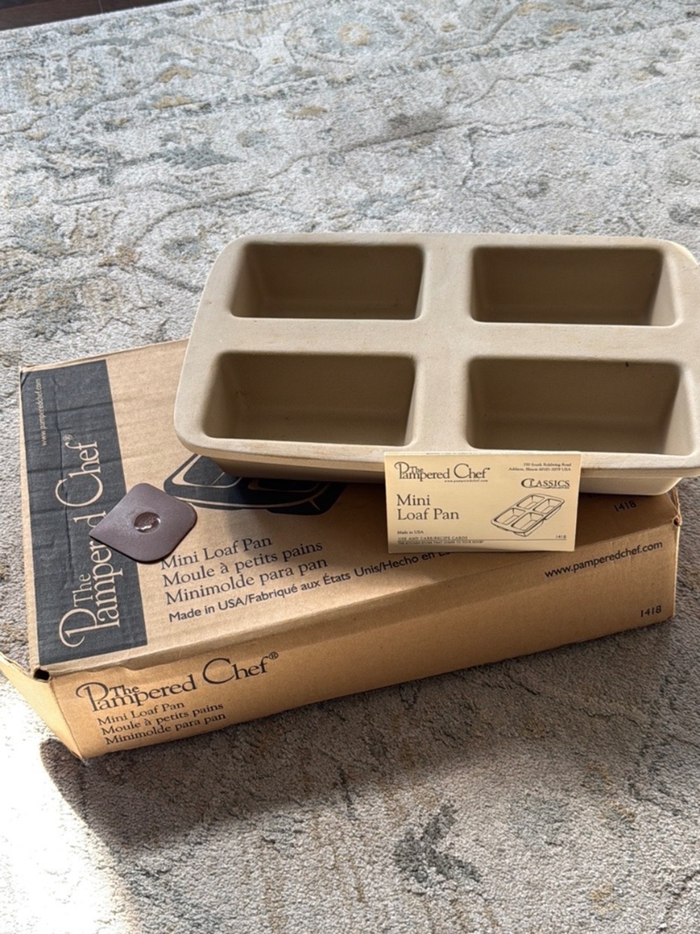 *Gently Used" The Pampered Chef Stone Mini 4 Loaf Bread Pan- Item #1418- Retired